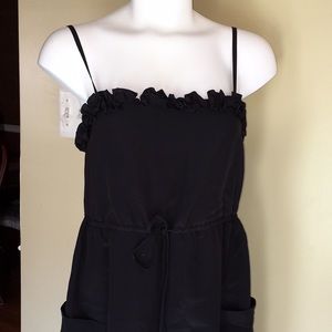 - MARC JACOB DRAWSTRING WAIST RUFFLE TRIM REAL SILK LINED BLACK DRESS EUC